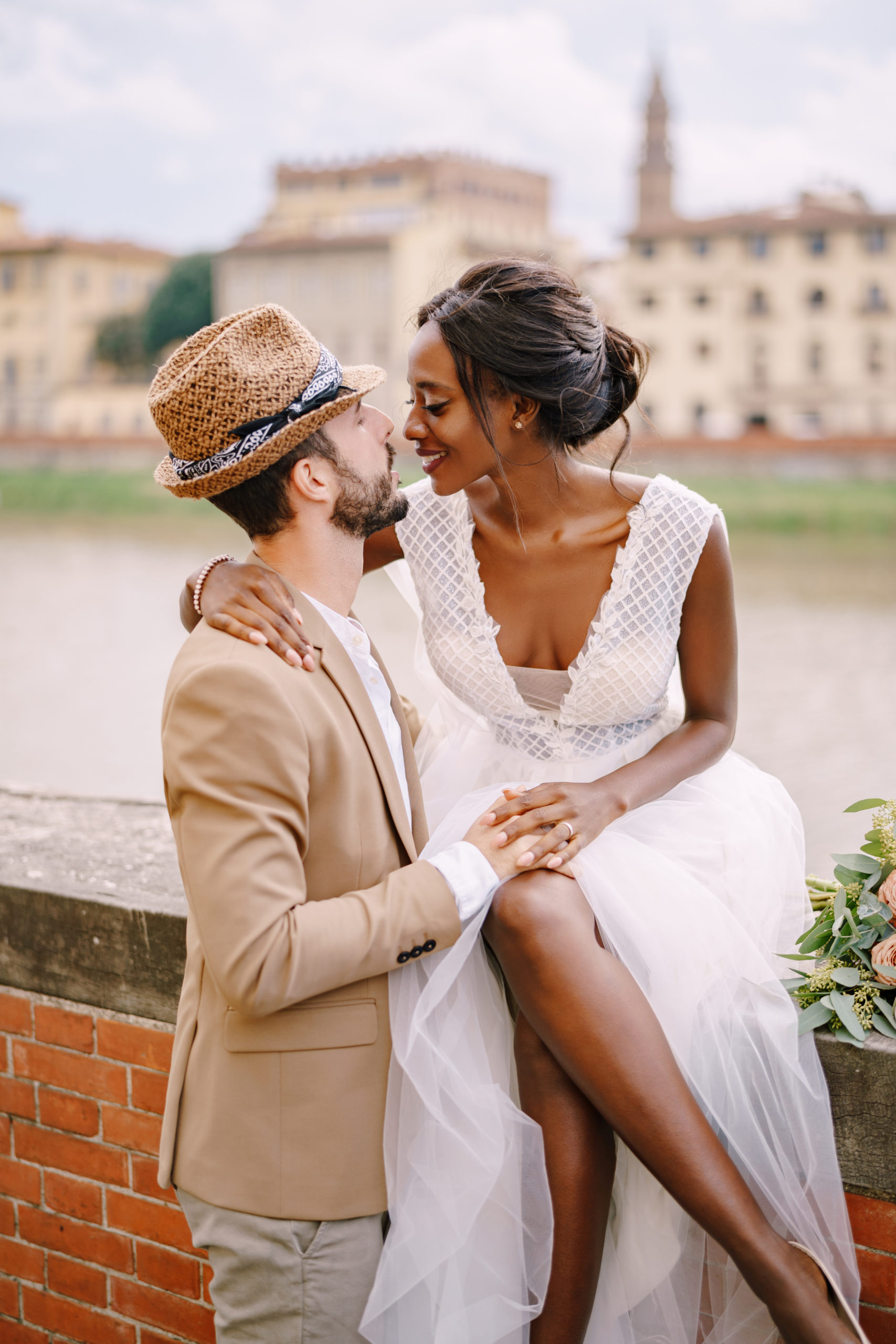 Wedding,In,Florence,,Italy.,Interracial,Wedding,Couple.,An,African-american,Bride