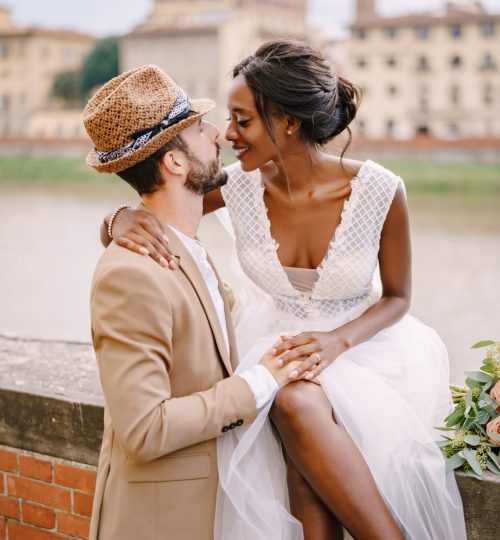 Wedding,In,Florence,,Italy.,Interracial,Wedding,Couple.,An,African-american,Bride